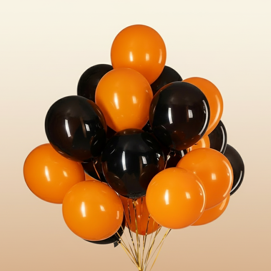 Set 20 baloane Halloween , Zola®, 10 portocalii si 10 negre, aproximativ 40 x 30 cm\ Set 20 baloane Halloween , Zola®, 10 portocalii si 10 negre, aproximativ 40 x 30 cm\